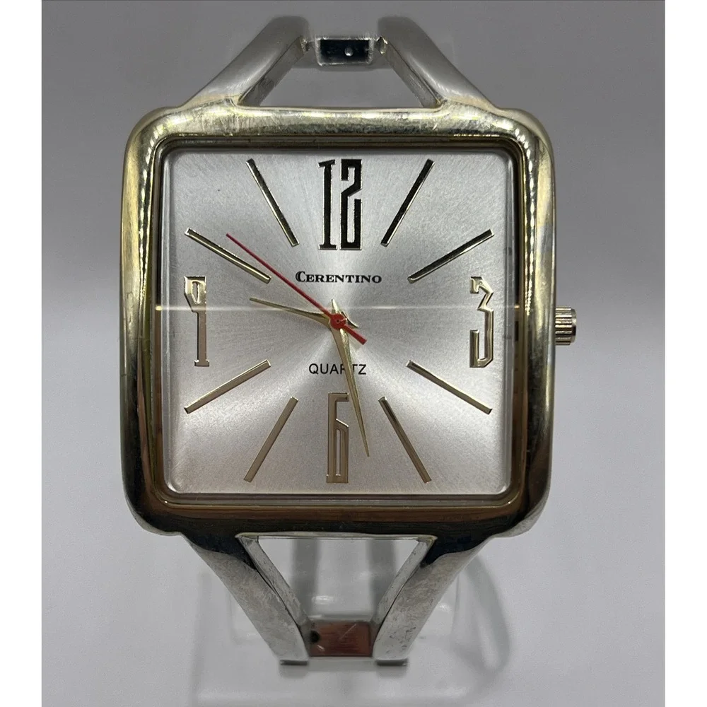 Cerentino Women's Quartz Watch Hinge Bangle Band Silver Tone- New Battery